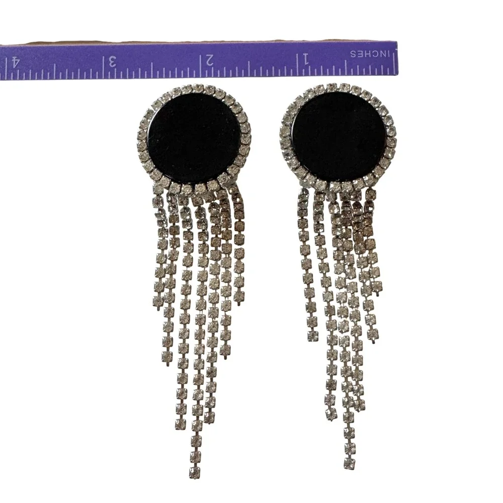 Vintage‎ Rhinestone Fringe Dangling Statement Earrings Showgirl Nicole Mintzes
